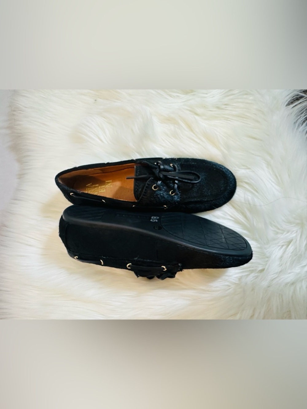 Gianni Bini Black Fur  Suede Driving Loafers
